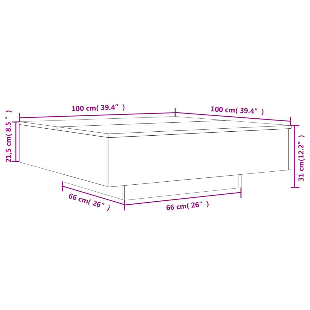 sofabord 100x100x31 cm konstrueret træ sonoma-eg