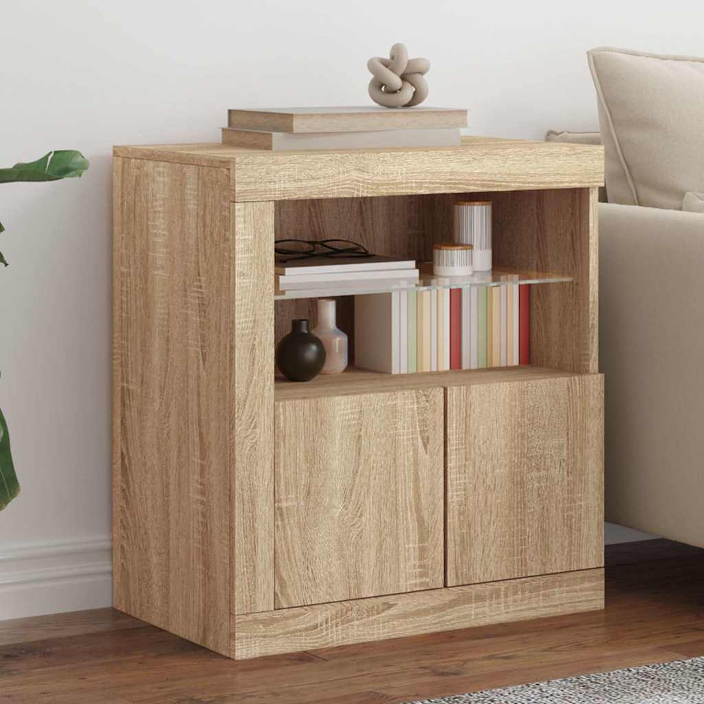 skænk med LED-lys 60,5x37x67 cm sonoma-eg