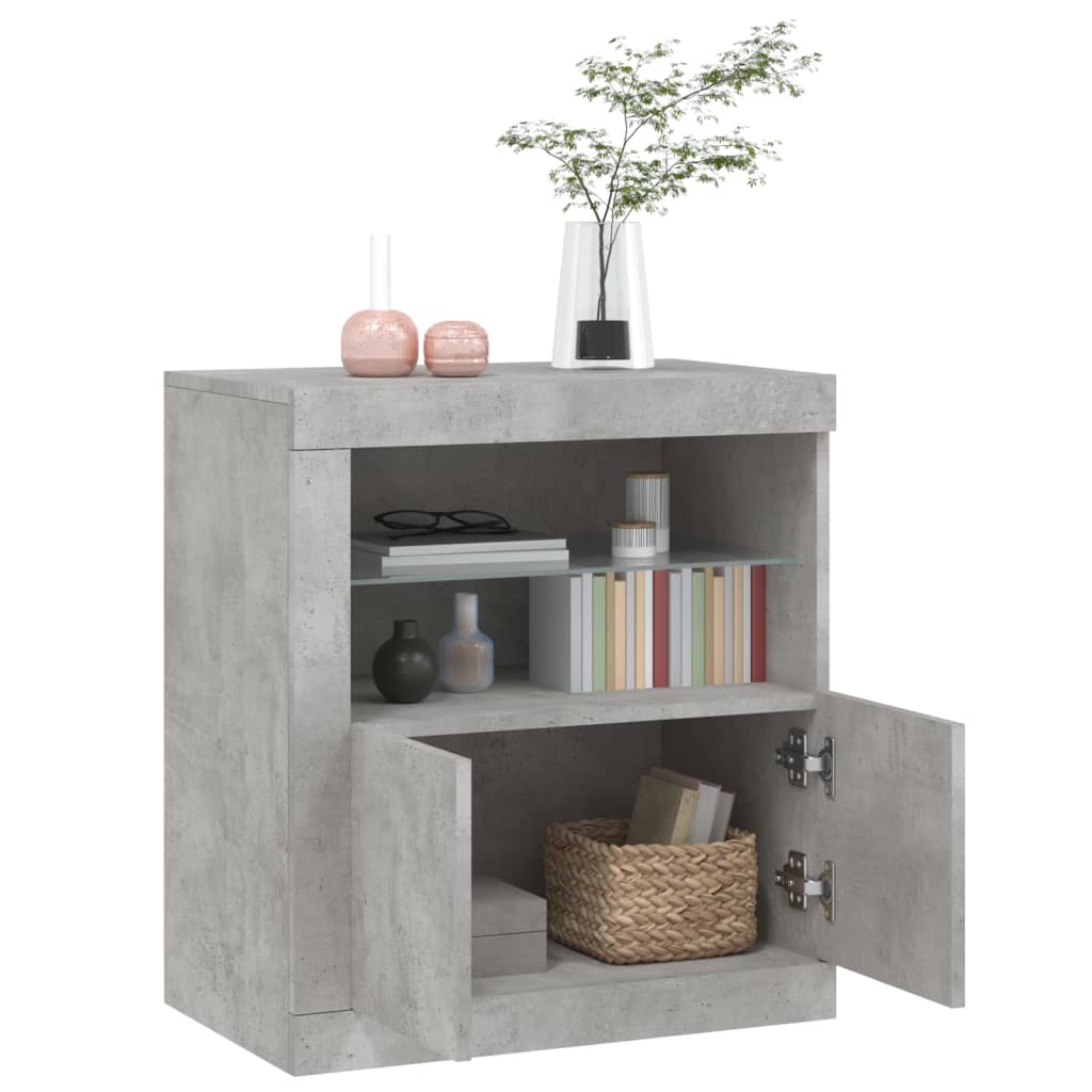 skænk med LED-lys 60,5x37x67 cm betongrå