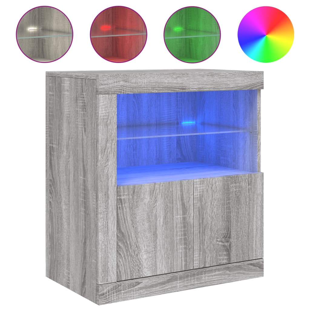 skænk med LED-lys 60,5x37x67 cm grå sonoma-eg