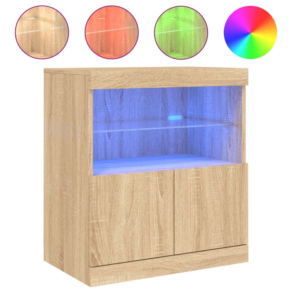 skænk med LED-lys 60x37x67 cm sonoma-eg