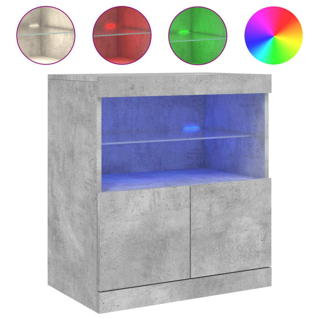 skænk med LED-lys 60x37x67 cm betongrå