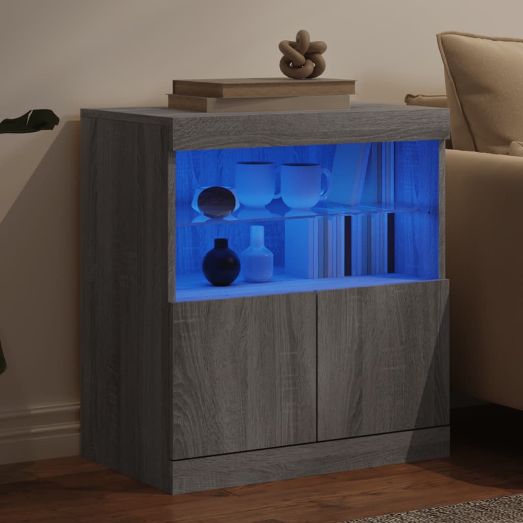 skænk med LED-lys 60x37x67 cm grå sonoma-eg