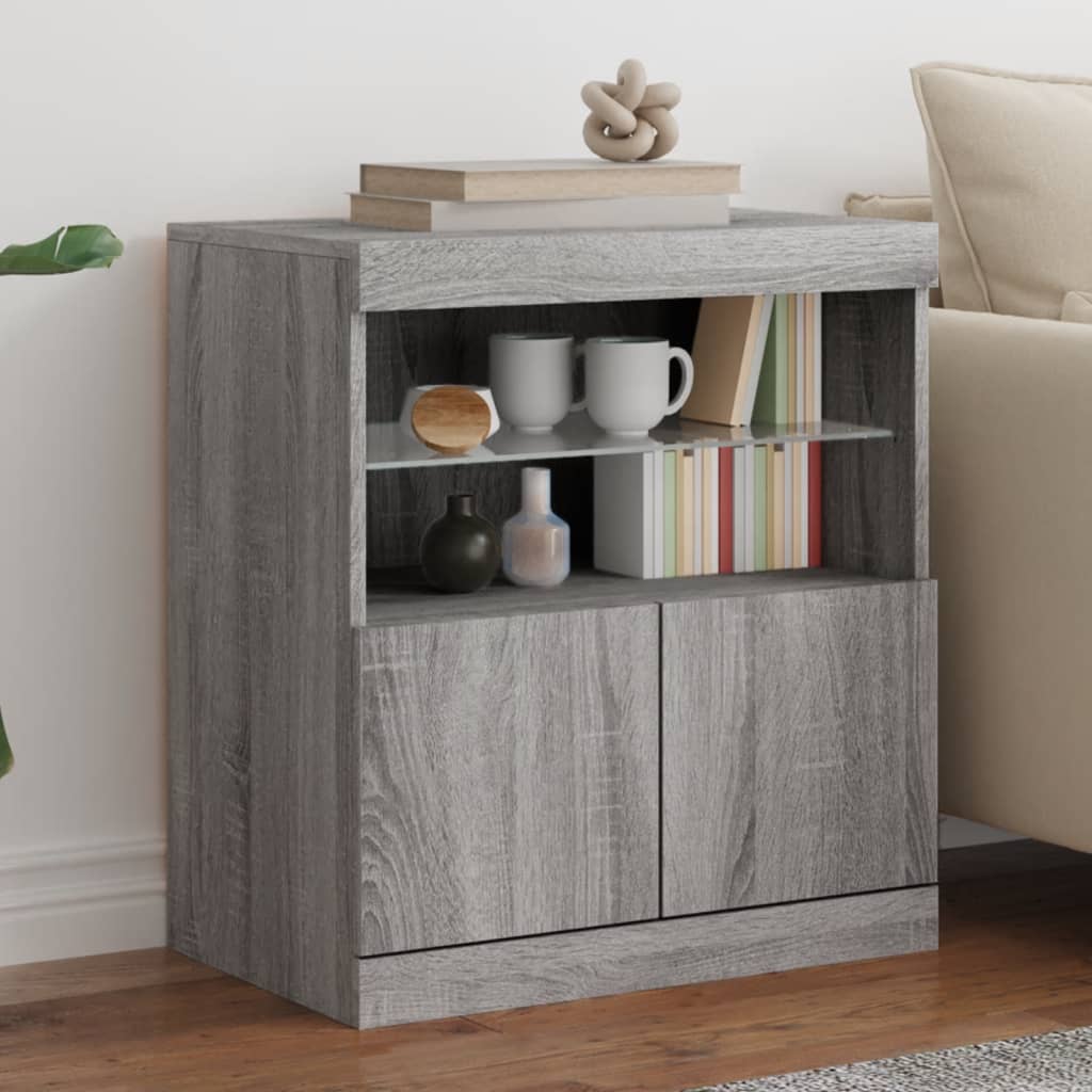 skænk med LED-lys 60x37x67 cm grå sonoma-eg