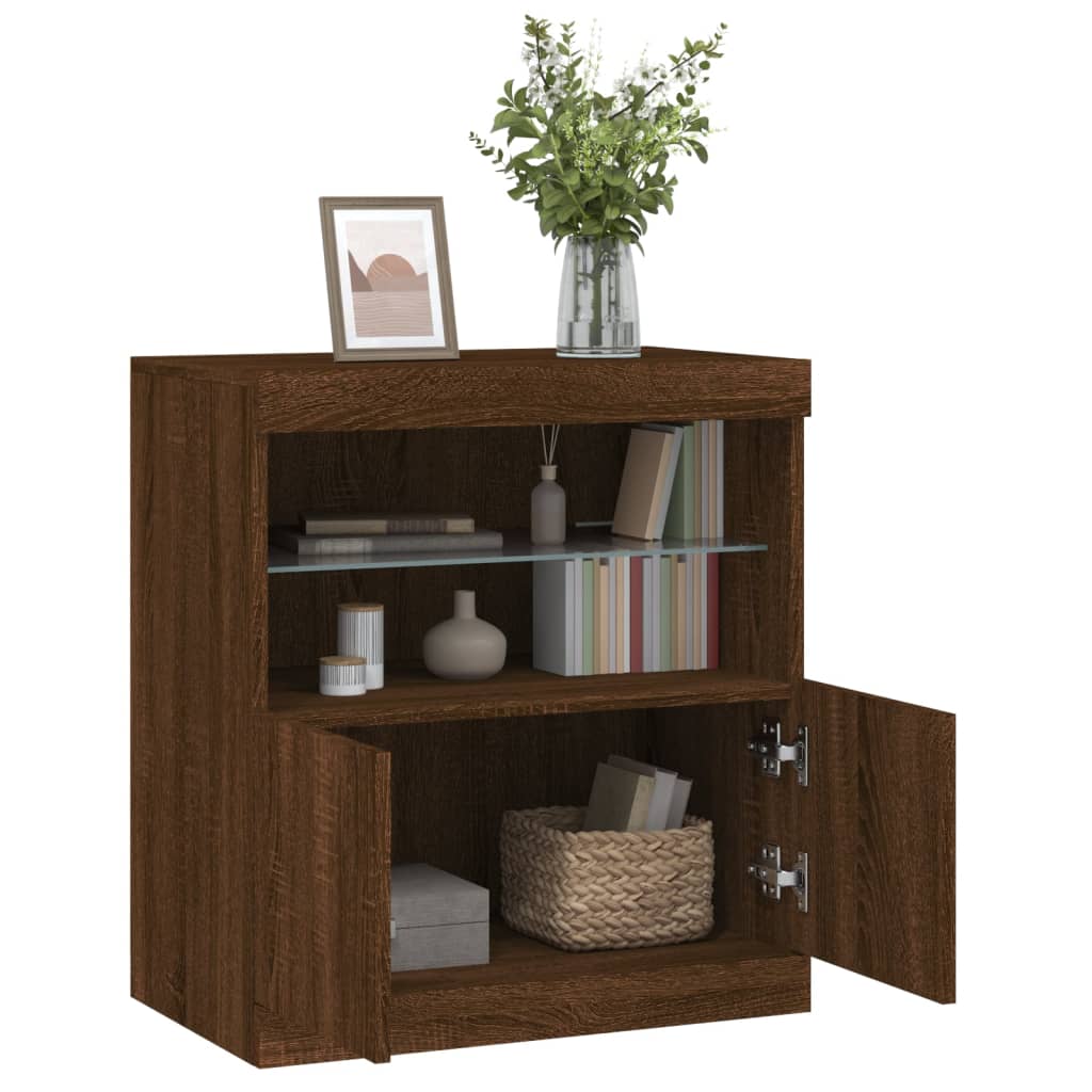 skænk med LED-lys 60x37x67 cm brun egetræsfarve
