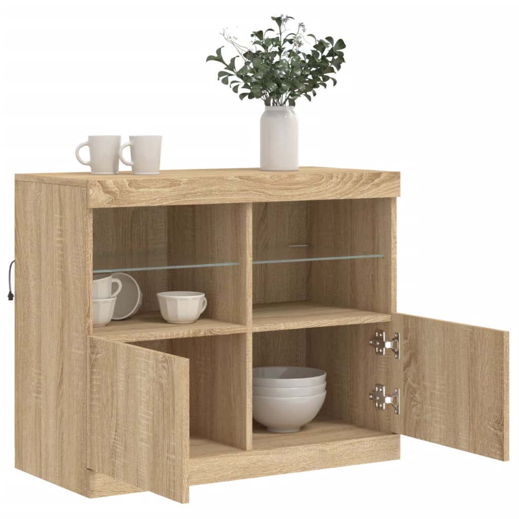 skænk med LED-lys 81x37x67 cm sonoma-eg