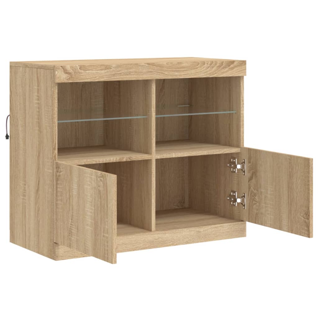 skænk med LED-lys 81x37x67 cm sonoma-eg