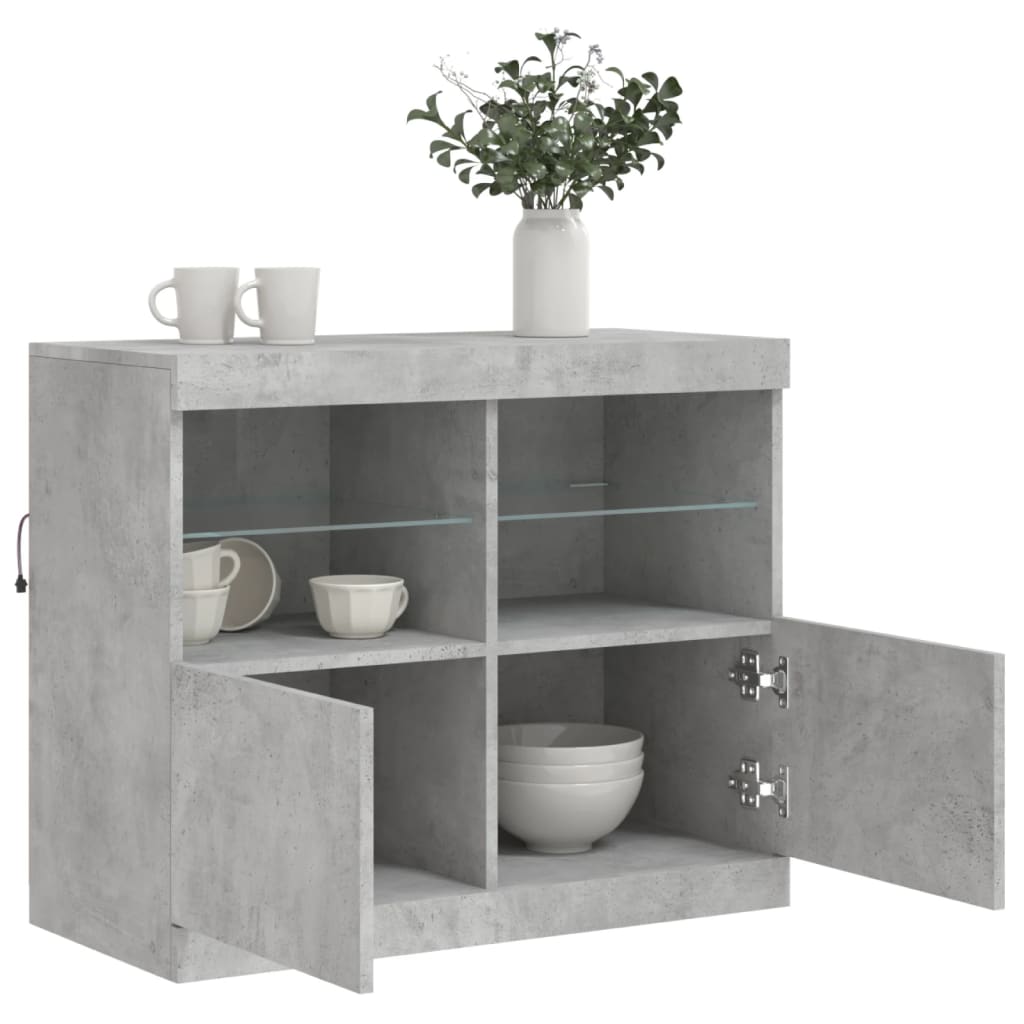 skænk med LED-lys 81x37x67 cm betongrå