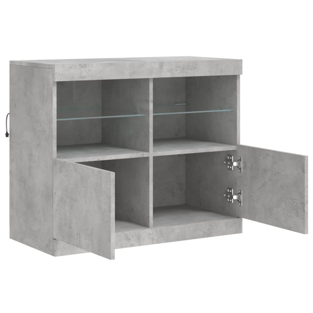 skænk med LED-lys 81x37x67 cm betongrå
