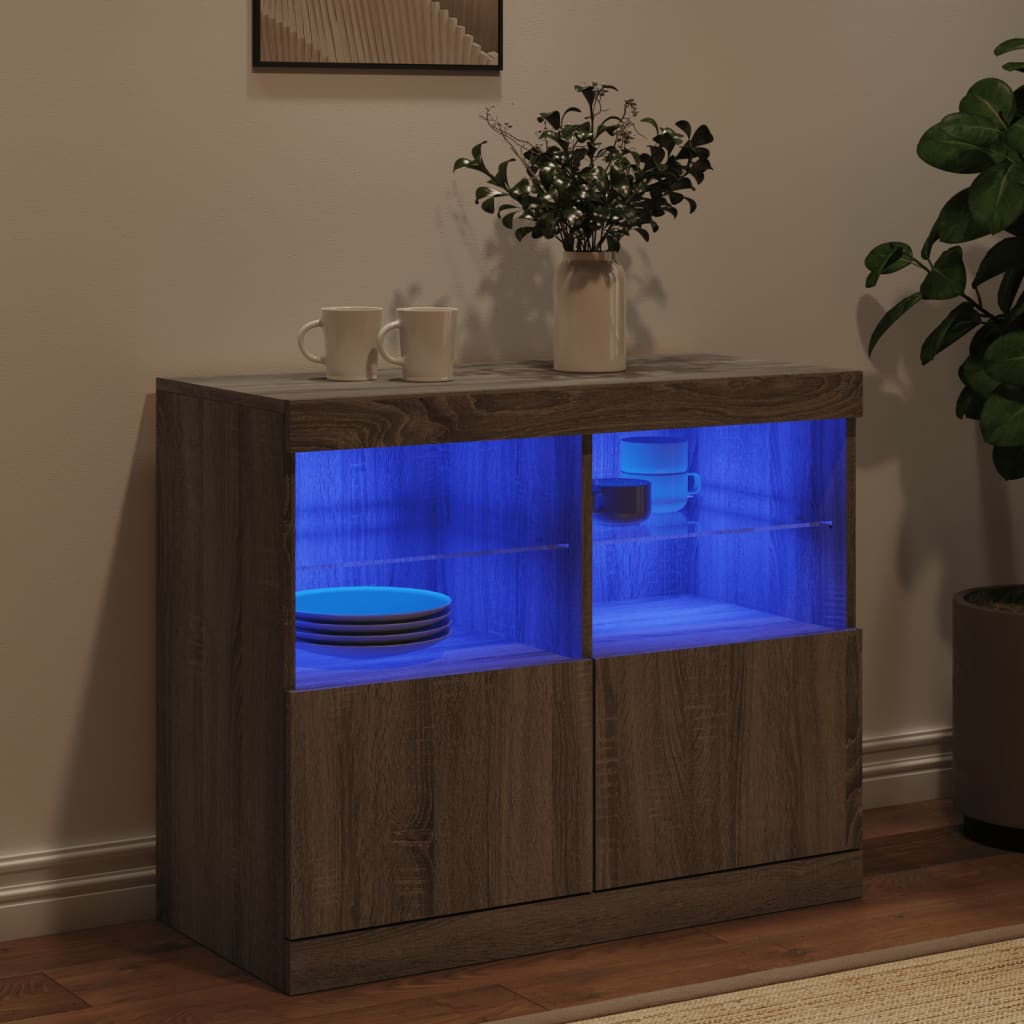 skænk med LED-lys 81x37x67 cm grå sonoma-eg