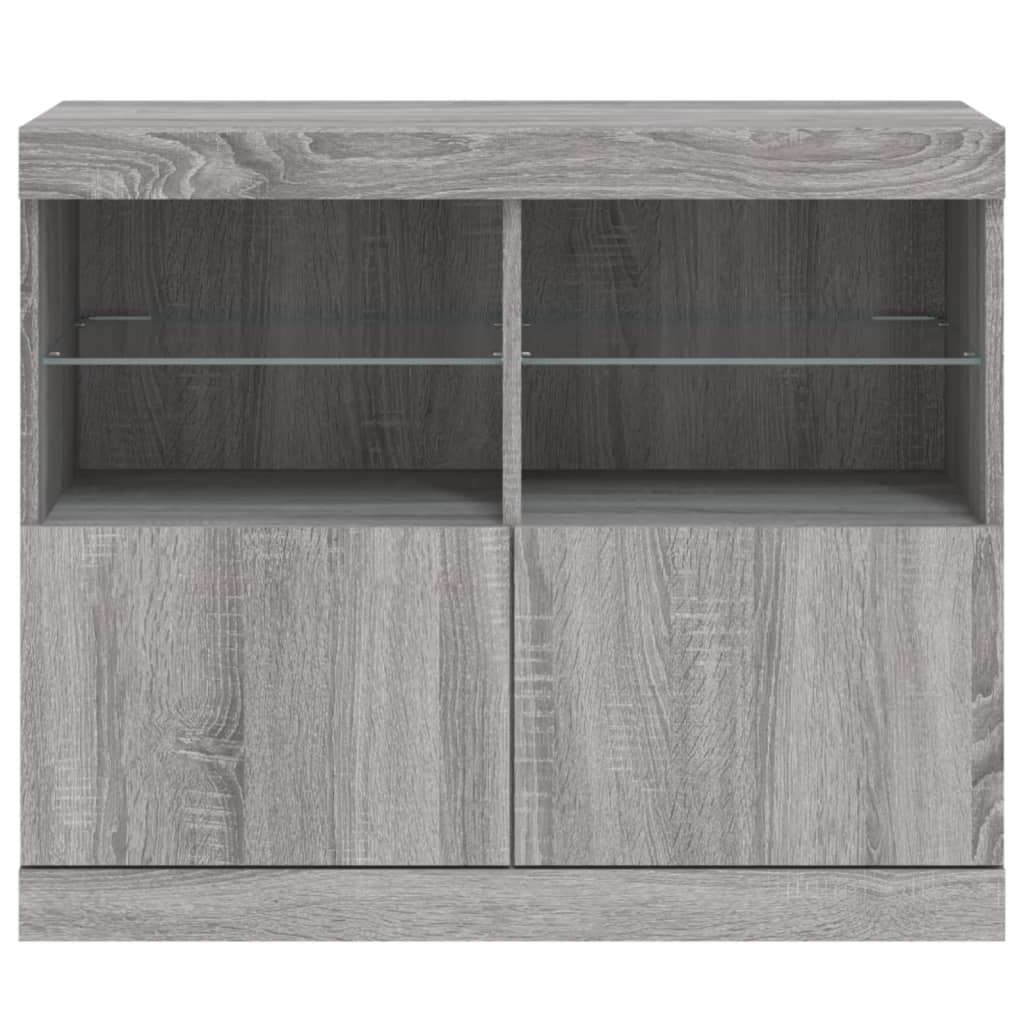 skænk med LED-lys 81x37x67 cm grå sonoma-eg