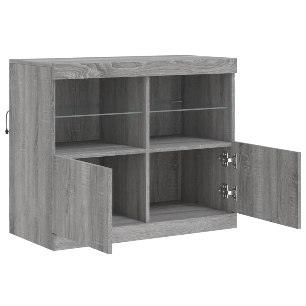 skænk med LED-lys 81x37x67 cm grå sonoma-eg