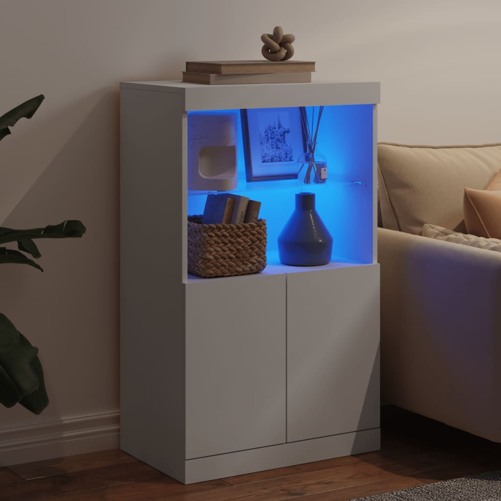 skænk med LED-lys 60,5x37x100 cm hvid