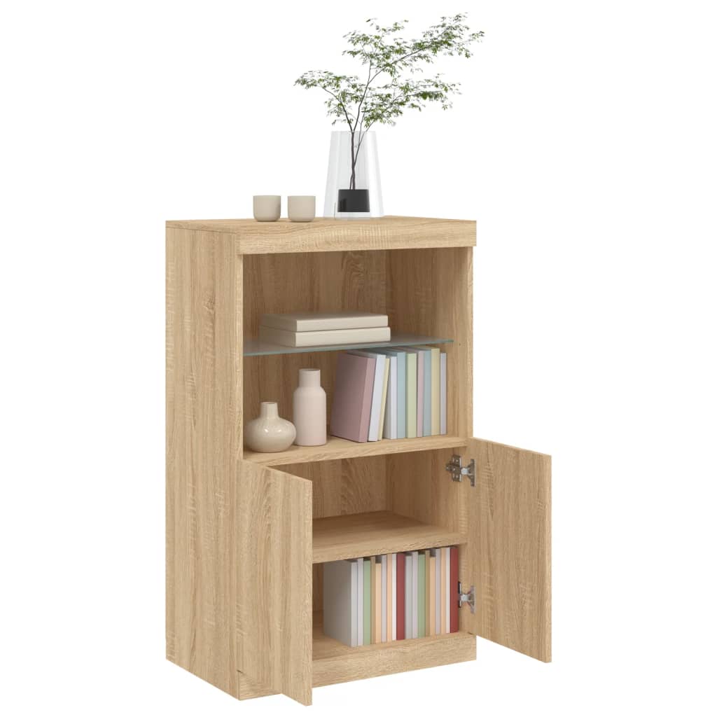 skænk med LED-lys 60,5x37x100 cm sonoma-eg
