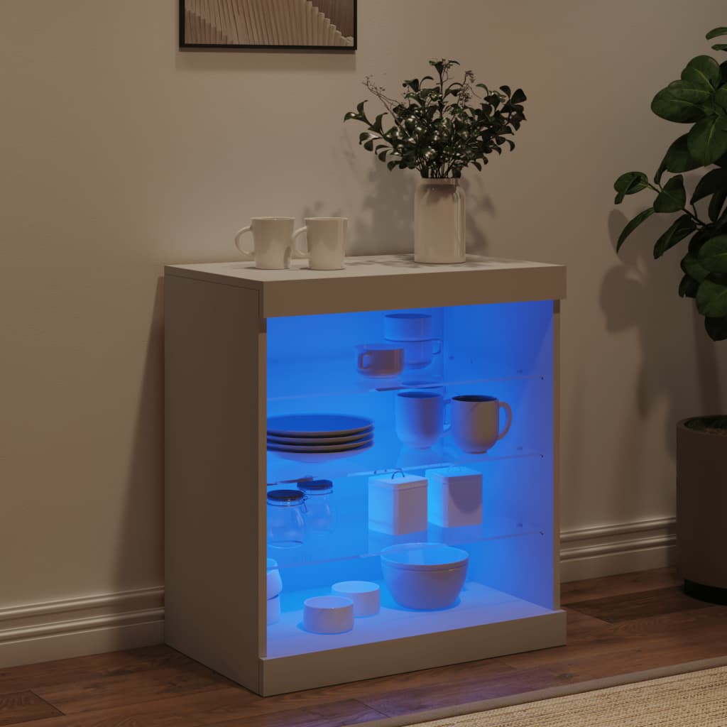 skænk med LED-lys 60,5x37x67 cm hvid