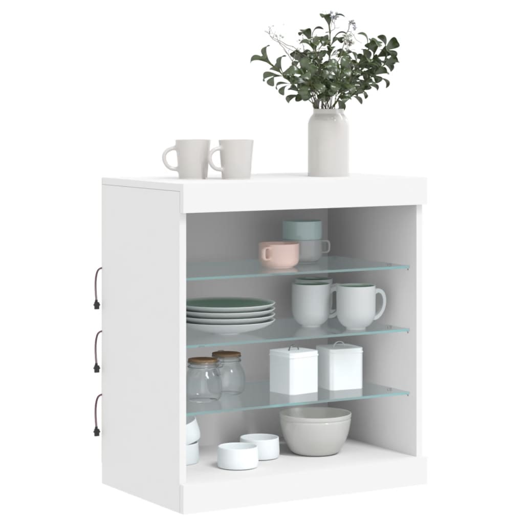 skænk med LED-lys 60,5x37x67 cm hvid