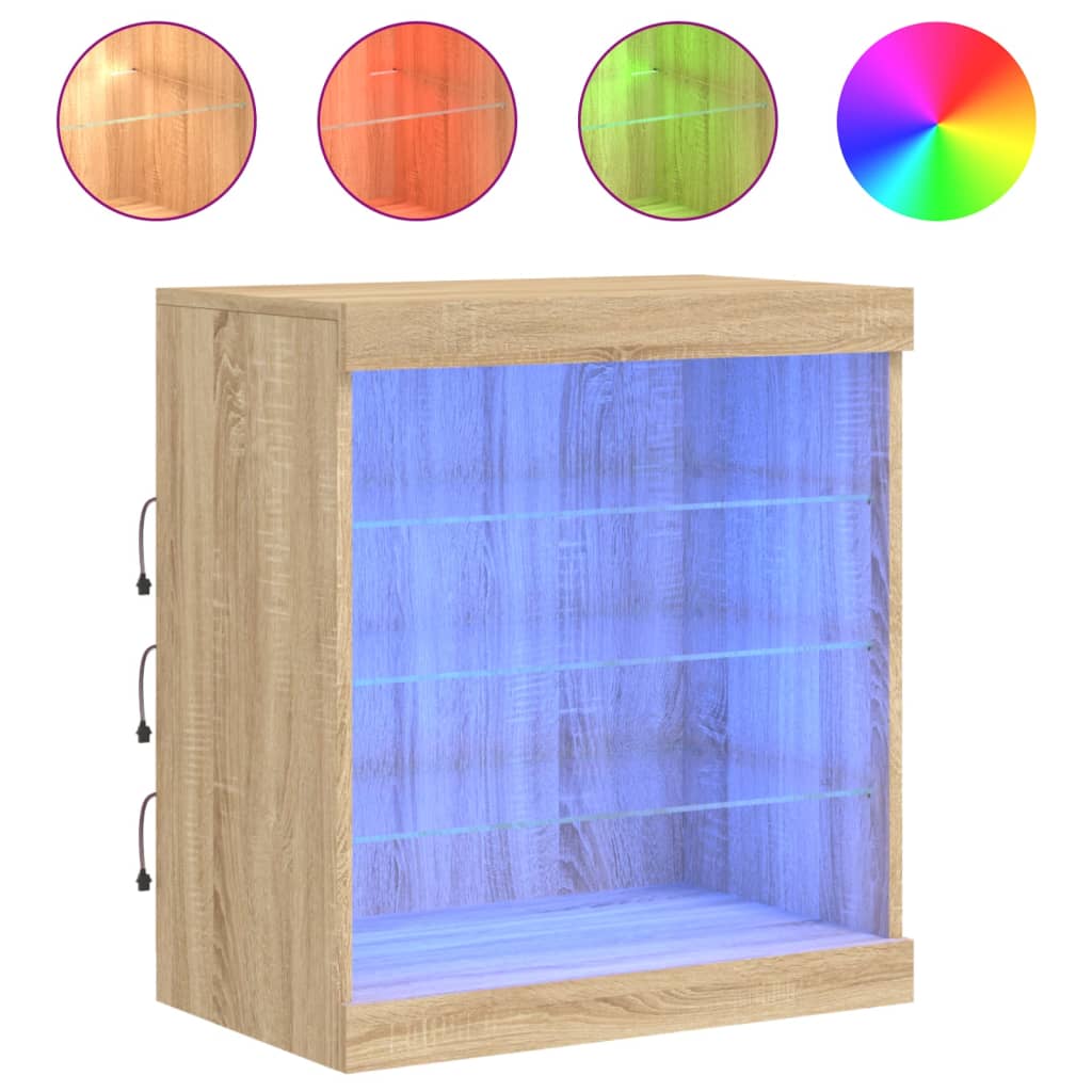 skænk med LED-lys 60,5x37x67 cm sonoma-eg