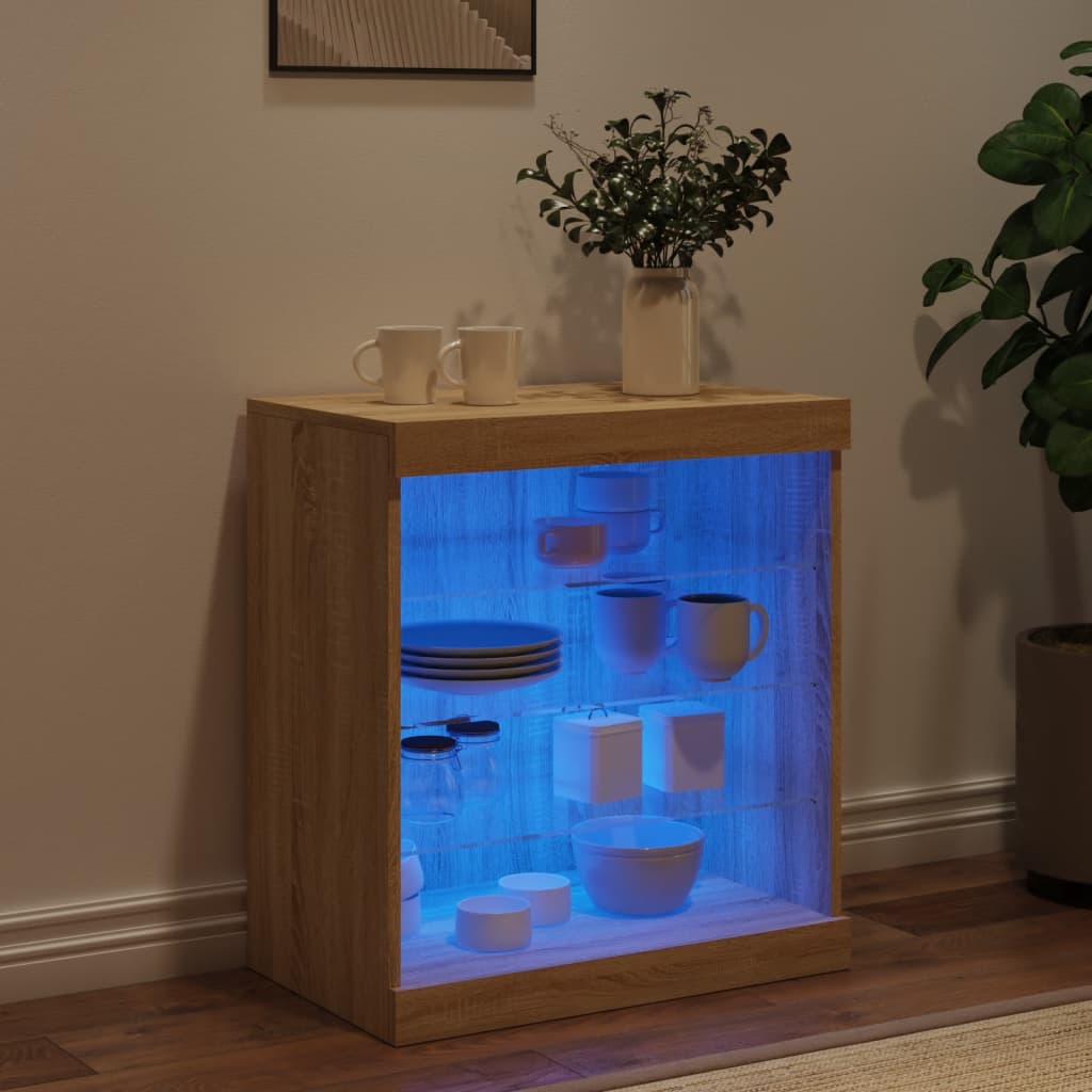 skænk med LED-lys 60,5x37x67 cm sonoma-eg