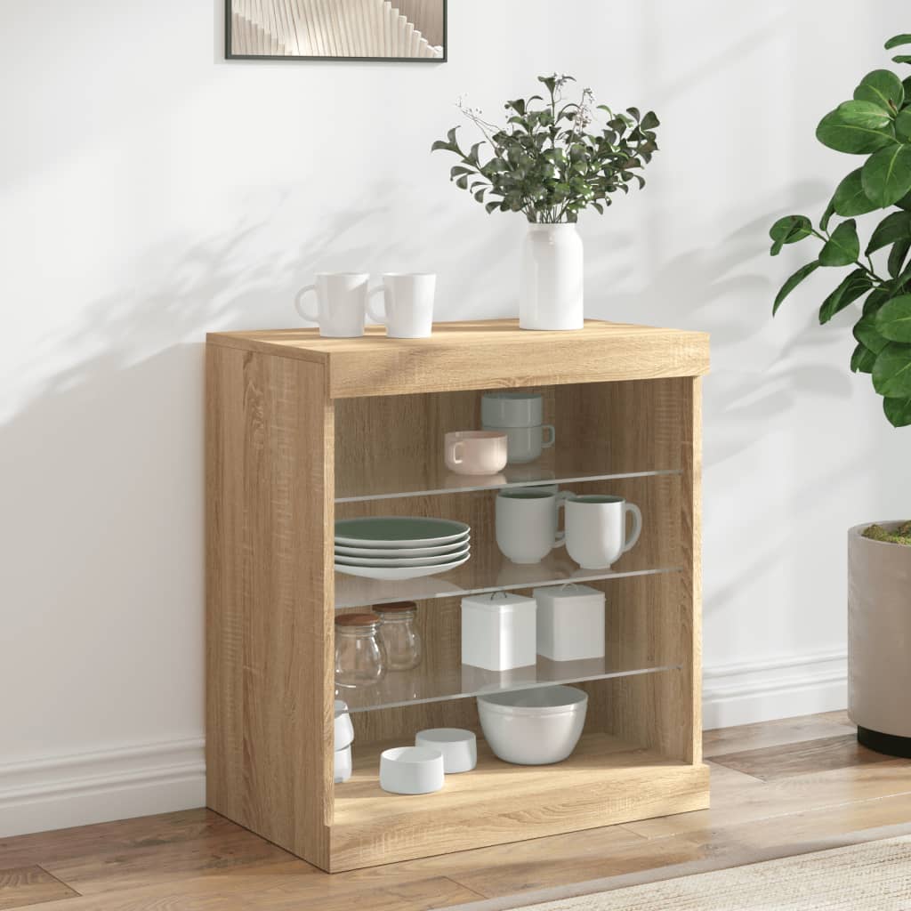 skænk med LED-lys 60,5x37x67 cm sonoma-eg