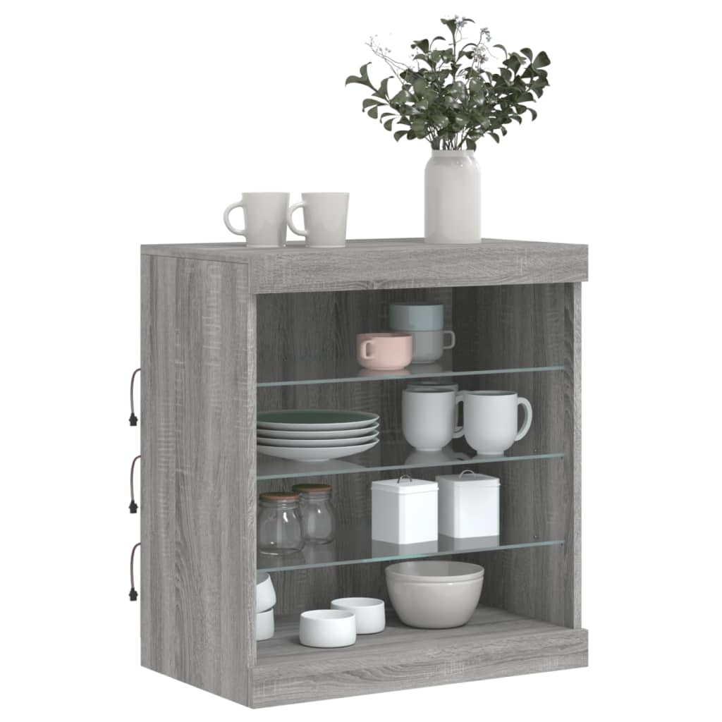skænk med LED-lys 60,5x37x67 cm grå sonoma-eg