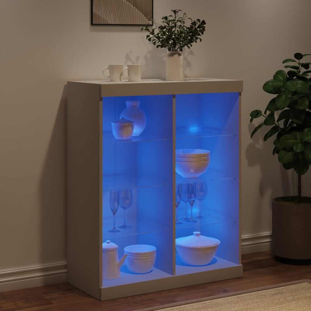 skænk med LED-lys 81x37x100 cm hvid