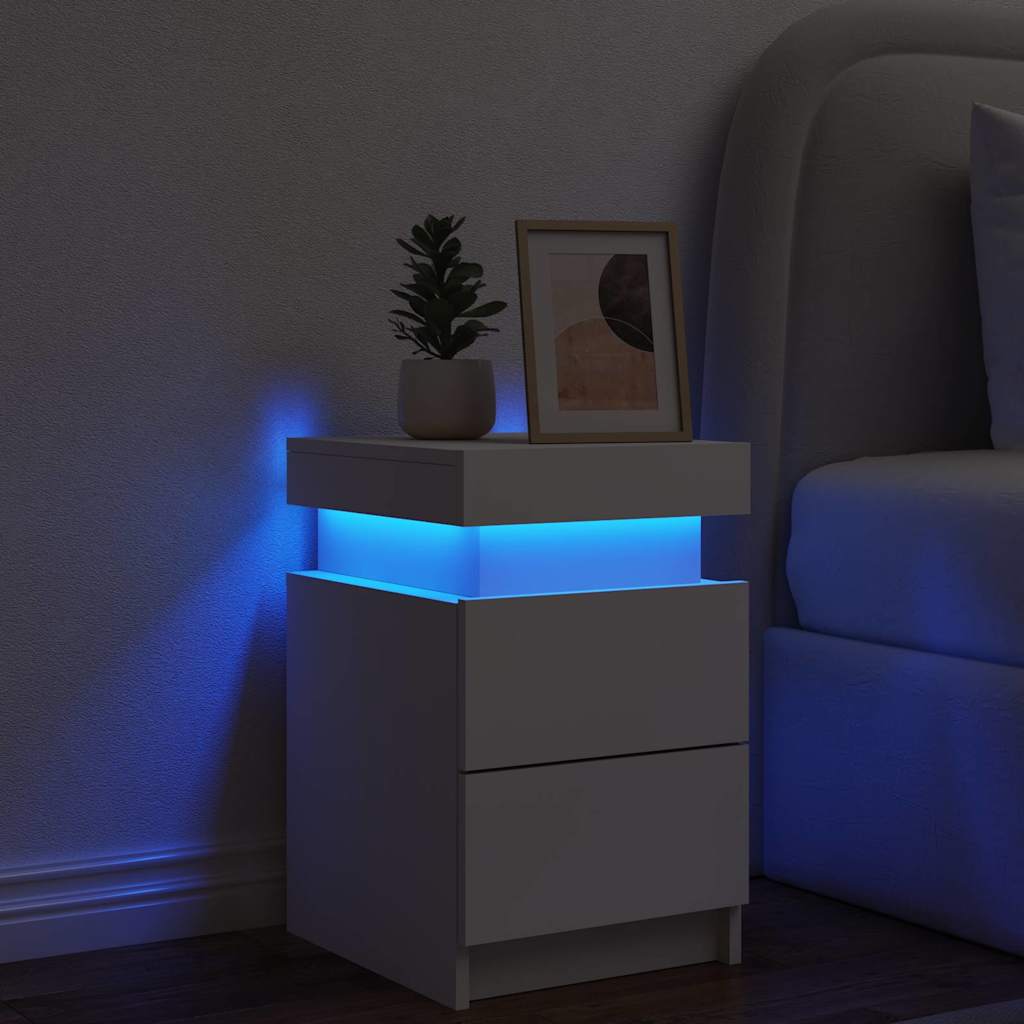 sengebord med LED-lys 35x39x55 cm hvid