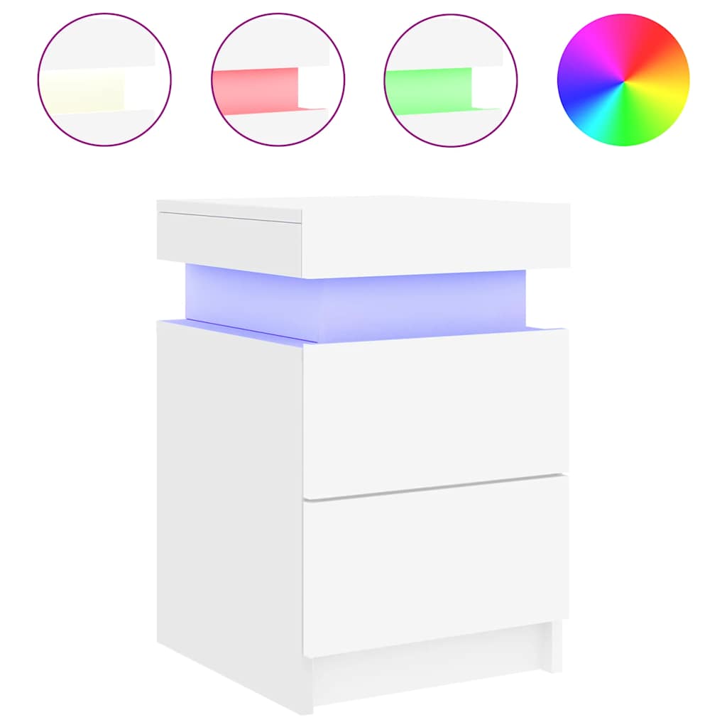 sengeborde 2 stk. med LED-lys 35x39x55 cm hvid