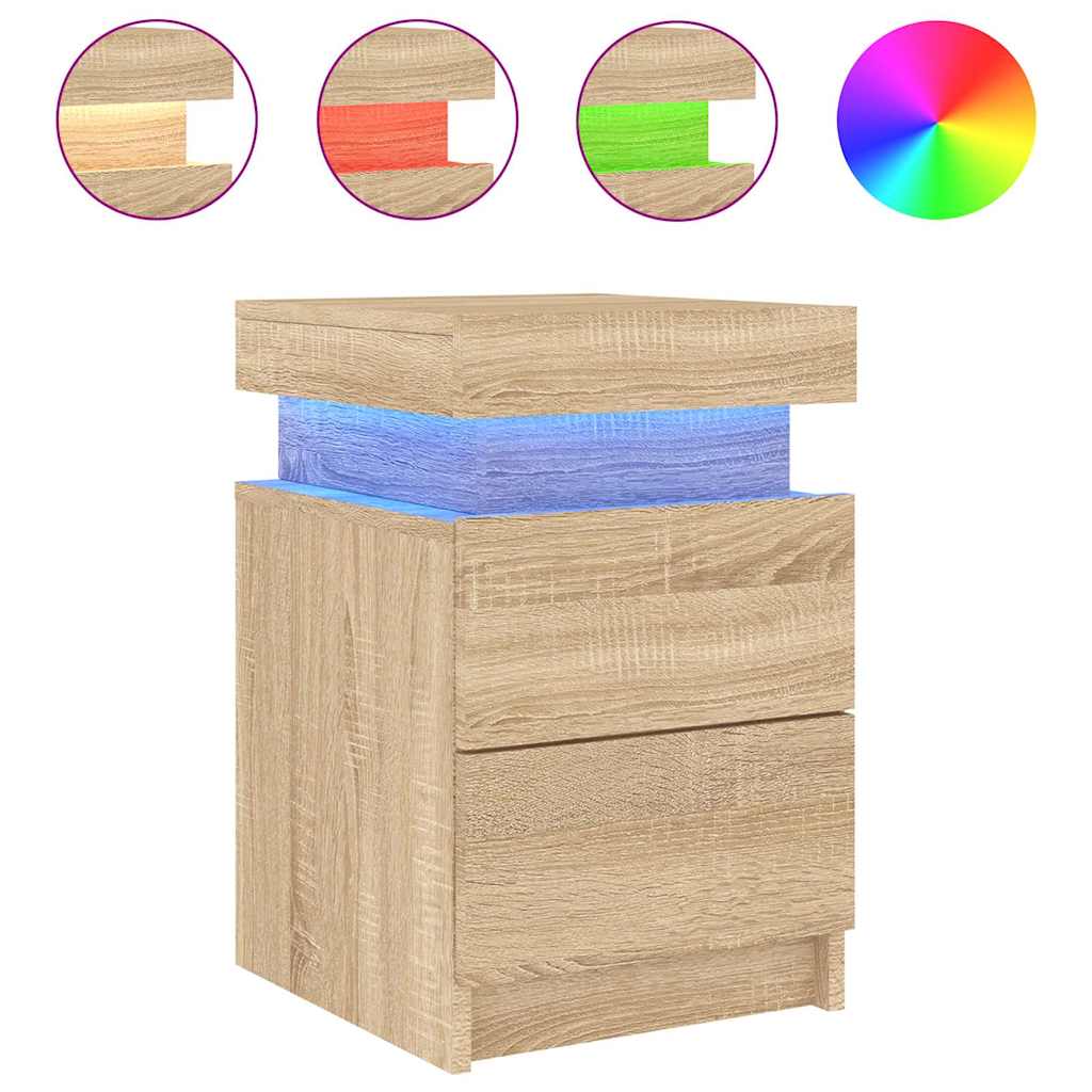 sengebord med LED-lys 35x39x55 cm sonoma-eg