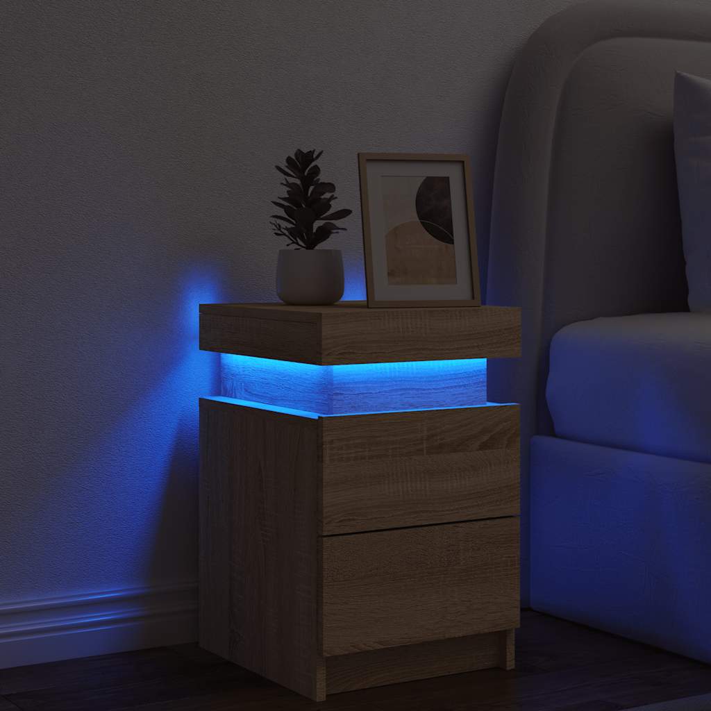 sengebord med LED-lys 35x39x55 cm sonoma-eg