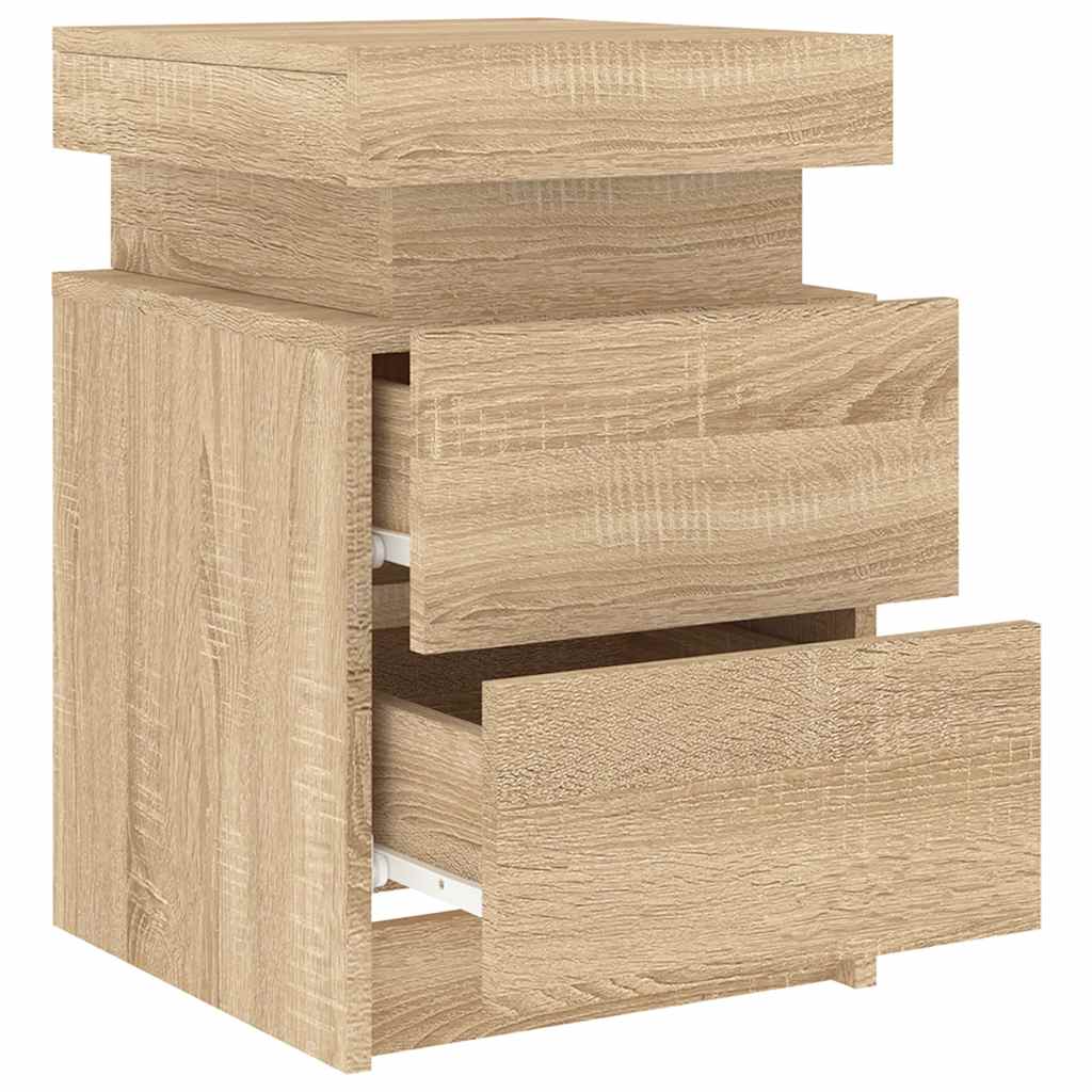 sengebord med LED-lys 35x39x55 cm sonoma-eg