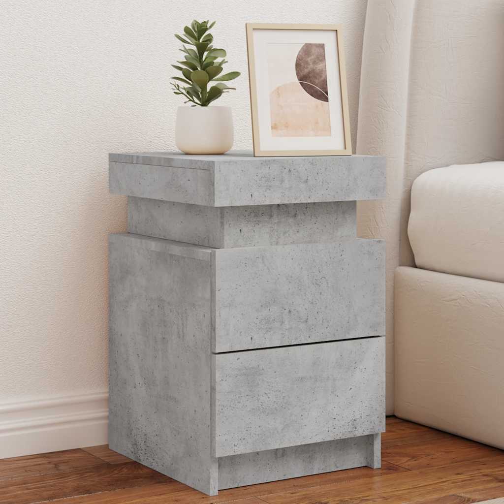 sengebord med LED-lys 35x39x55 cm betongrå billede
