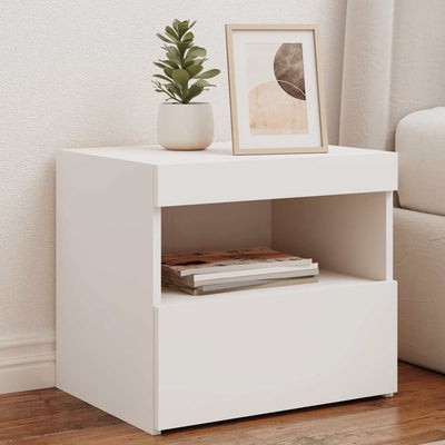 sengebord med LED-lys 50x40x45 cm hvid