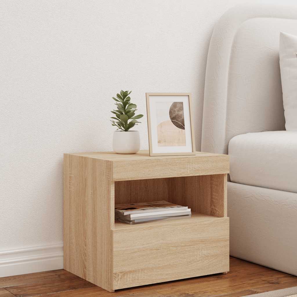 sengebord med LED-lys 50x40x45 cm sonoma-eg