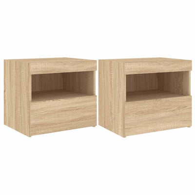 sengeborde 2 stk. med LED-lys 50x40x45 cm sonoma-eg