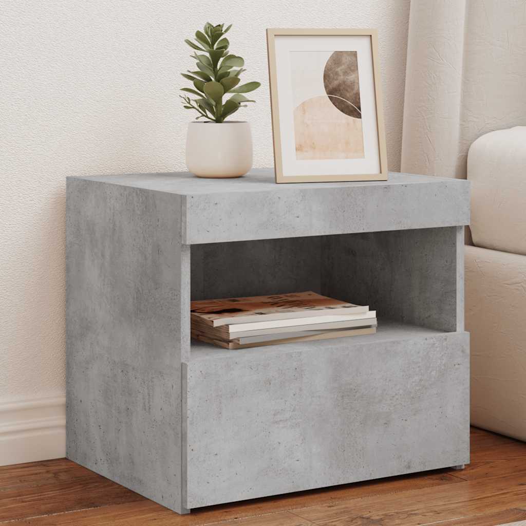 sengebord med LED-lys 50x40x45 cm betongrå billede
