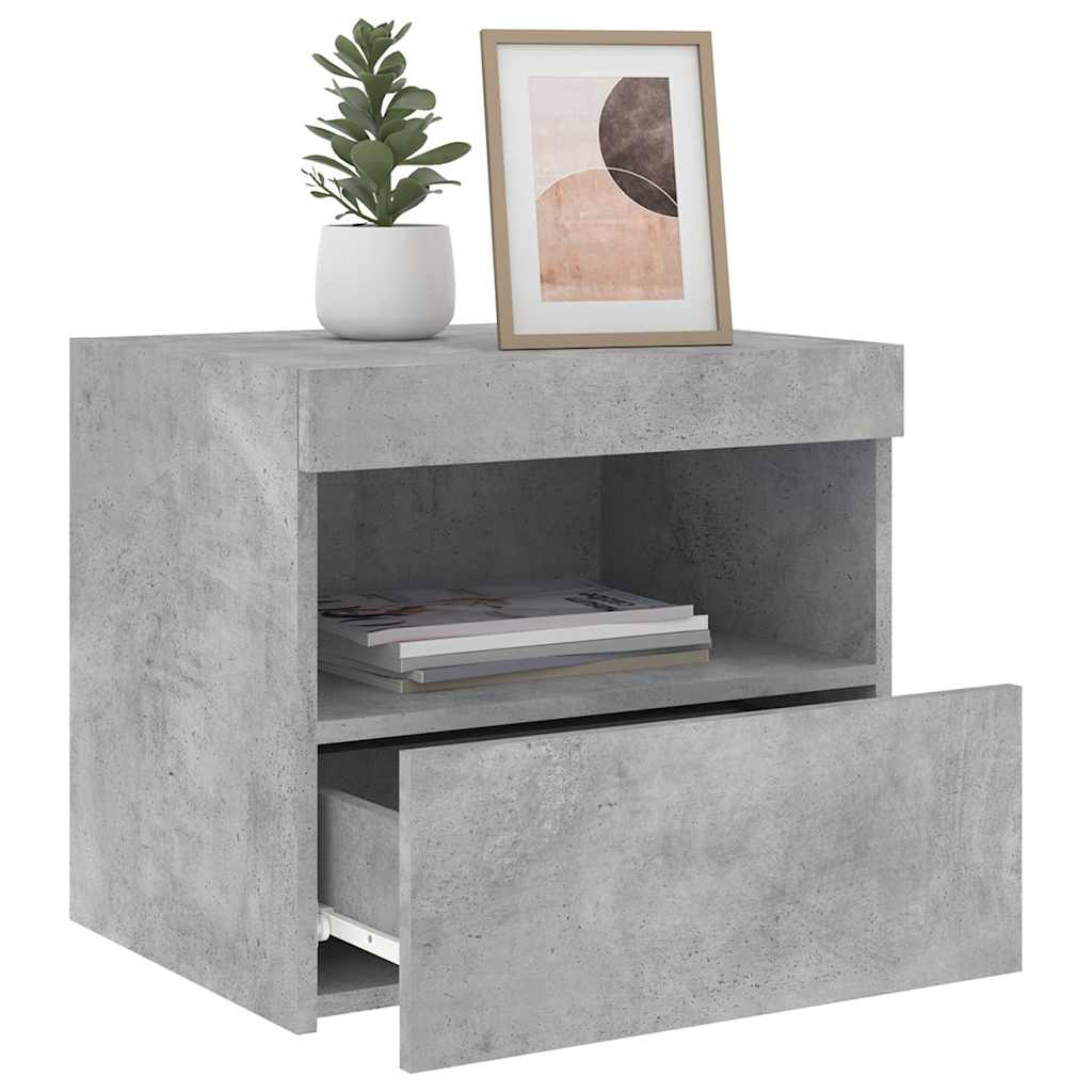 sengeborde 2 stk. med LED-lys 50x40x45 cm betongrå