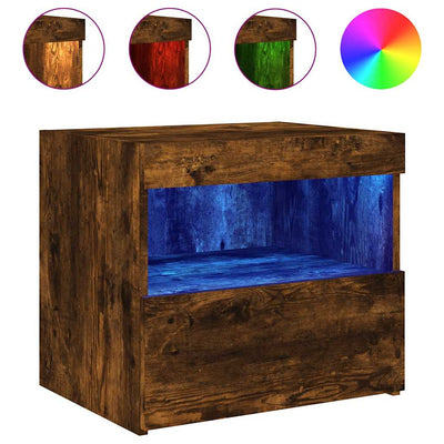 sengebord med LED-lys 50x40x45 cm røget egetræsfarve