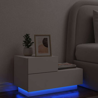 sengebord med LED-lys 70x36x40,5 cm hvid