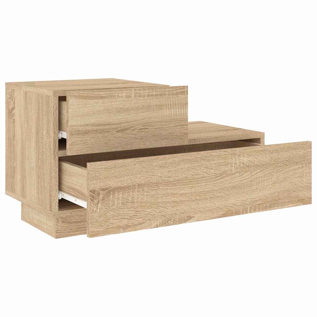 sengebord med LED-lys 70x36x40,5 cm sonoma-eg