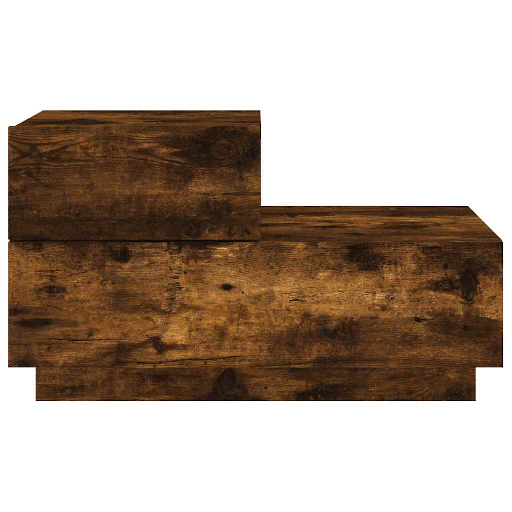 sengebord med LED-lys 70x36x40,5 cm røget egetræsfarve