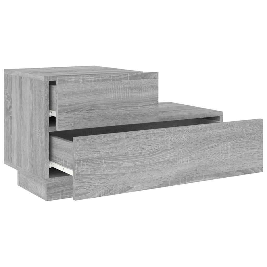 sengebord med LED-lys 70x36x40,5 cm grå sonoma-eg