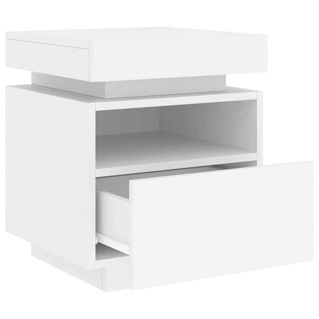 sengebord med LED-lys 40x39x48,5 cm hvid