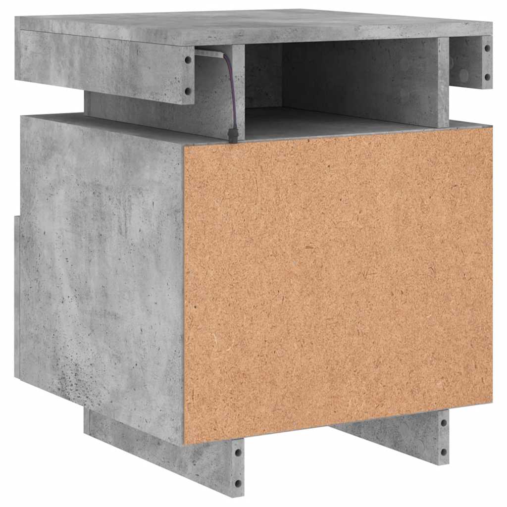 sengebord med LED-lys 40x39x48,5 cm betongrå