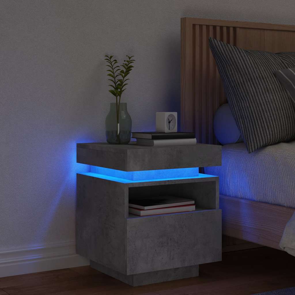 sengebord med LED-lys 40x39x48,5 cm betongrå billede
