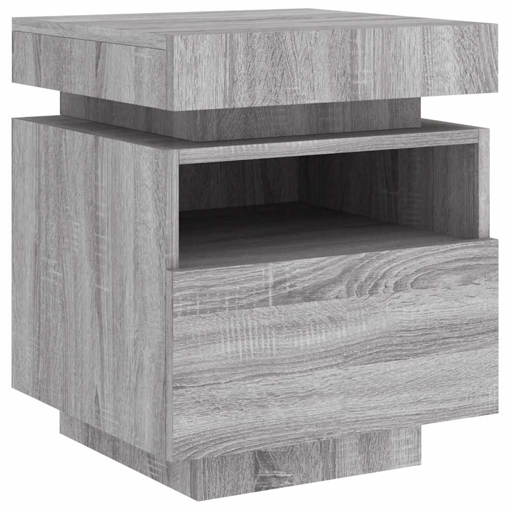 sengebord med LED-lys 40x39x48,5 cm grå sonoma-eg
