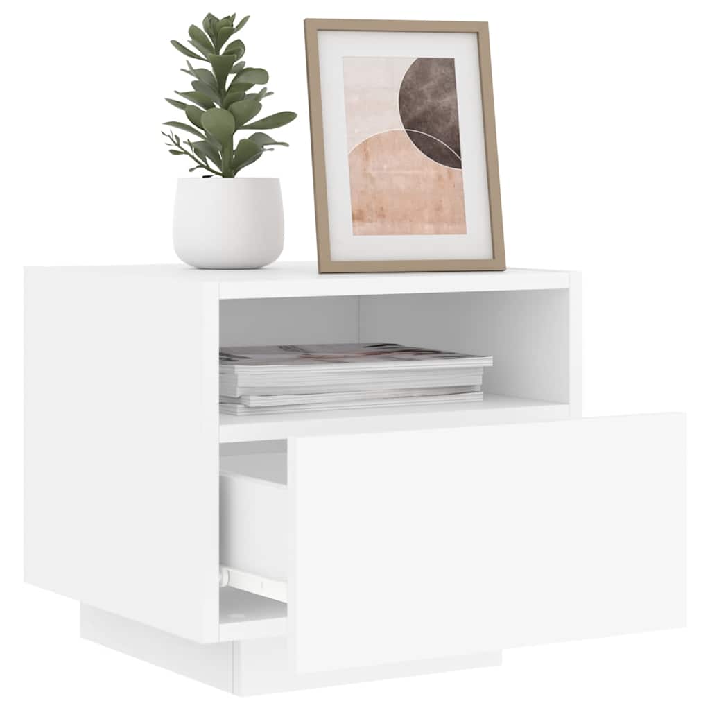 sengebord med LED-lys 40x39x37 cm hvid