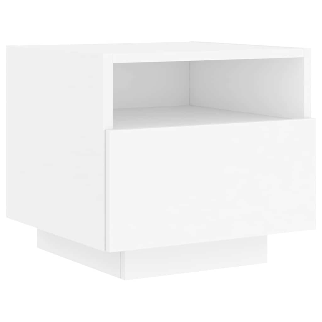 sengebord med LED-lys 40x39x37 cm hvid