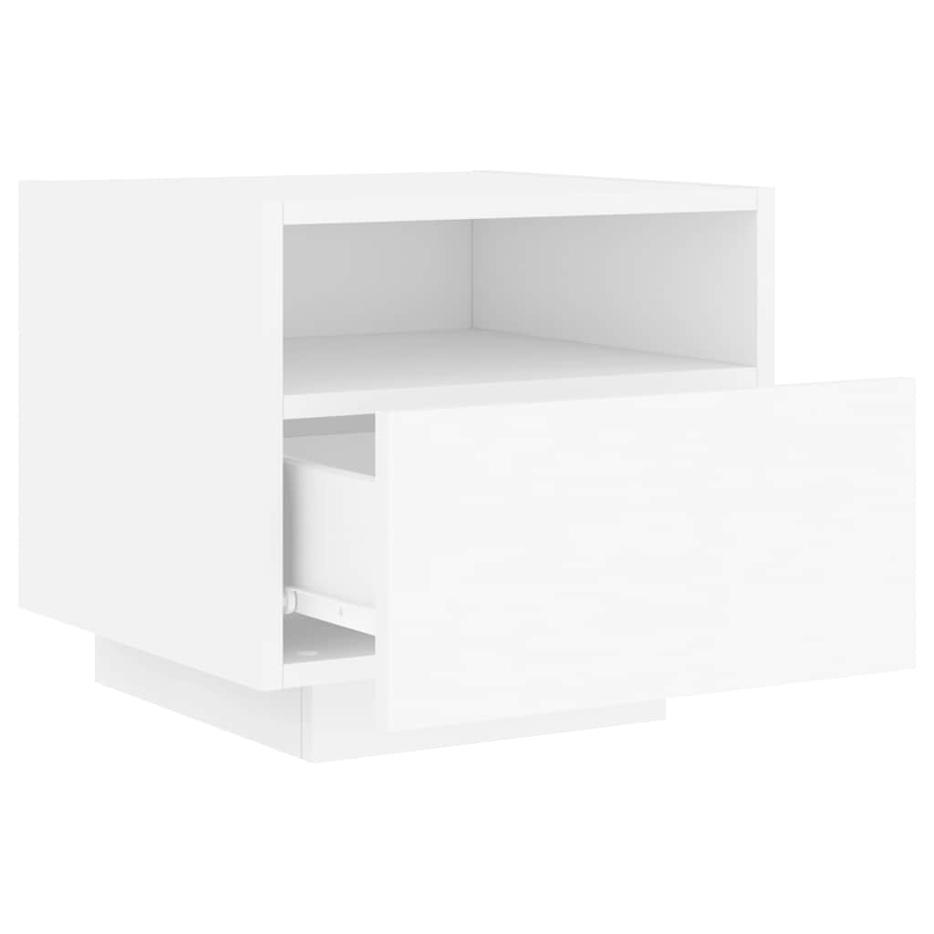 sengebord med LED-lys 40x39x37 cm hvid