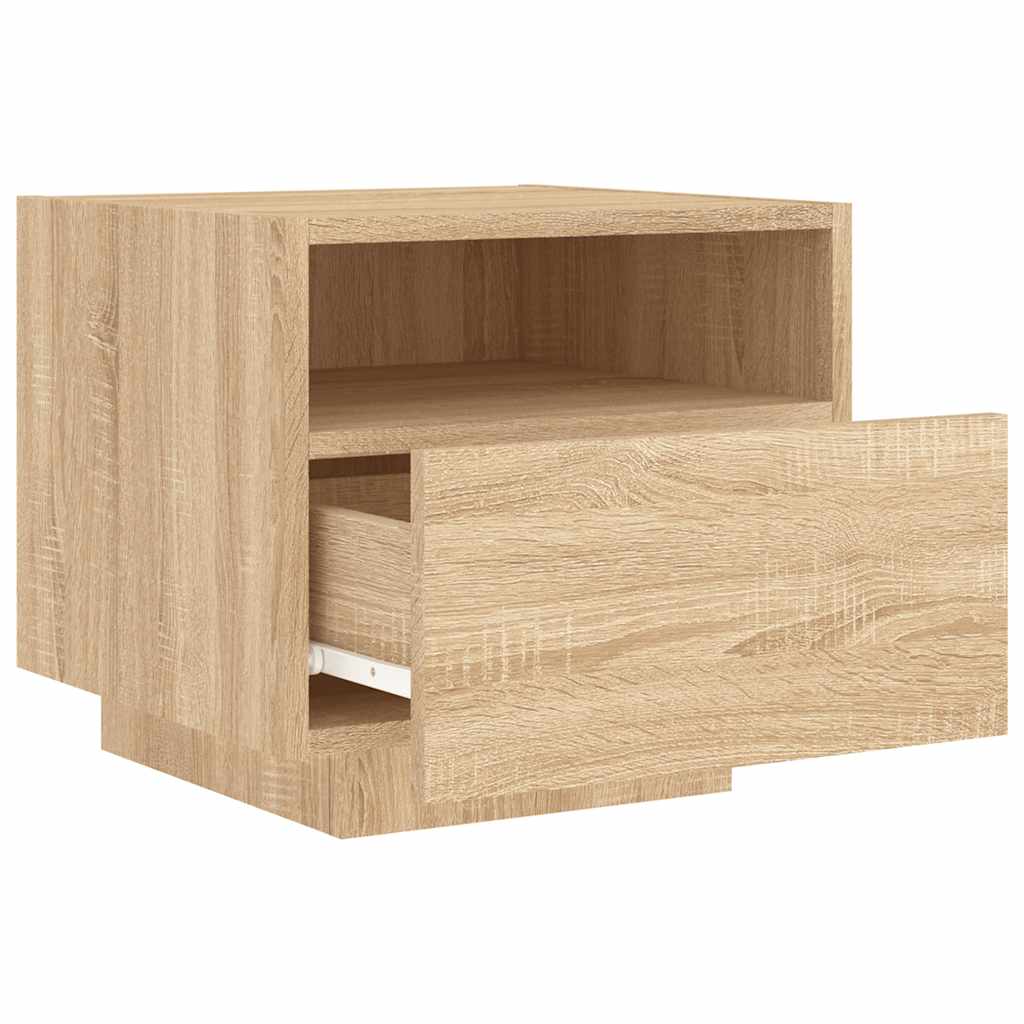 sengebord med LED-lys 40x39x37 cm sonoma-eg