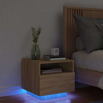 sengebord med LED-lys 40x39x37 cm sonoma-eg